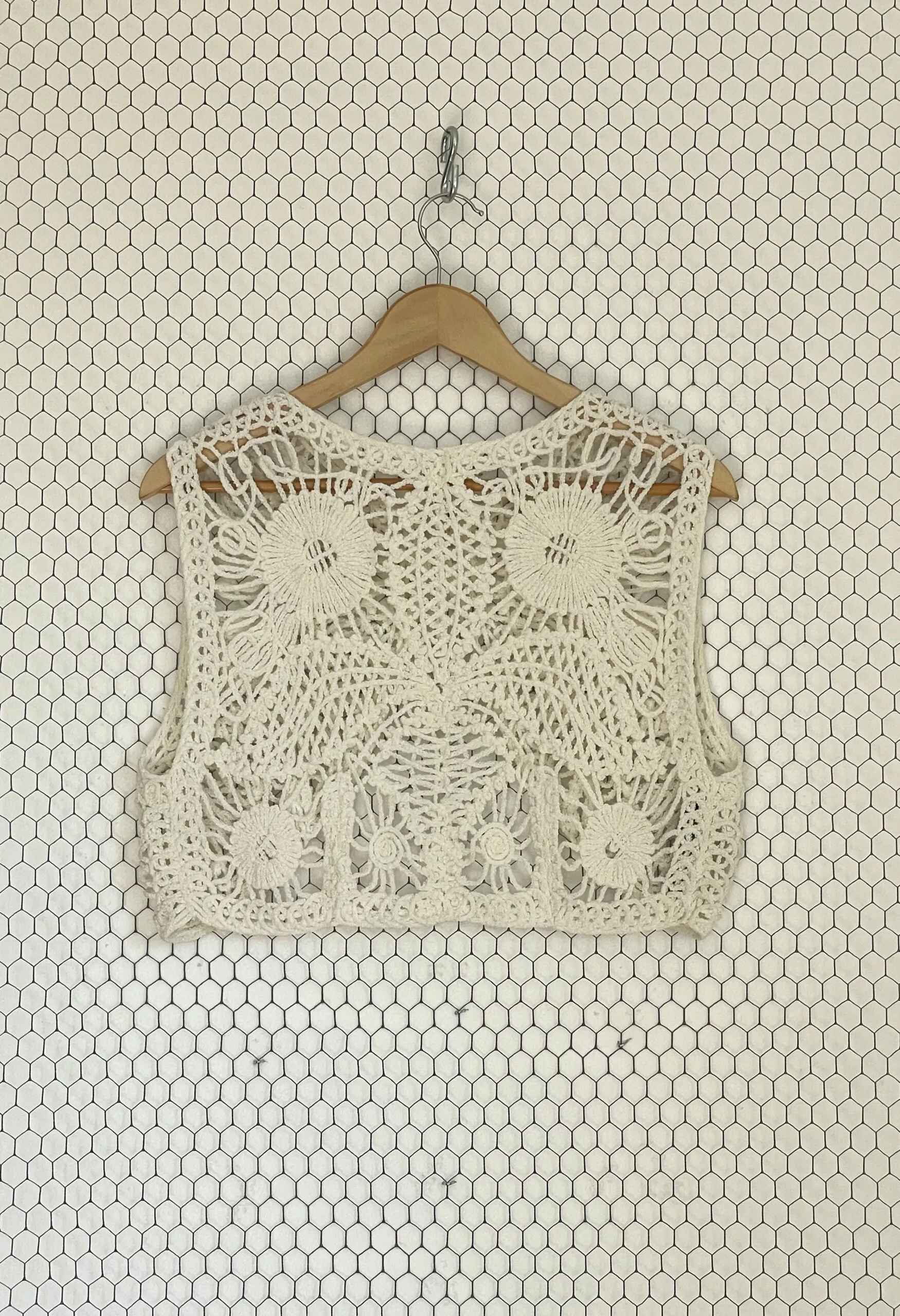Gilet/top in fettuccia di spugna bianca vintage anni ’90