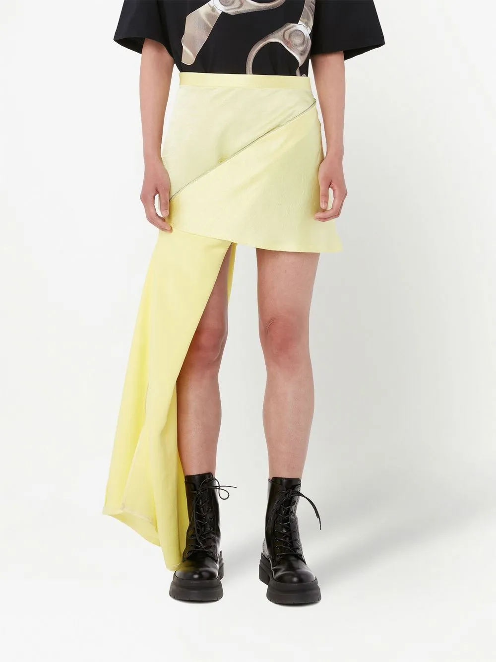 Gonna asimmetrica con zip in giallo pastello - donna