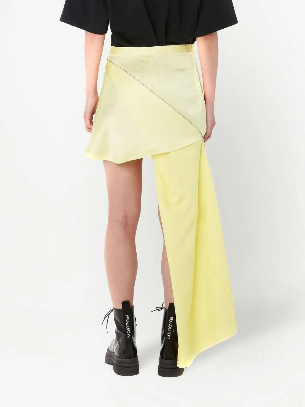 Gonna asimmetrica con zip in giallo pastello - donna