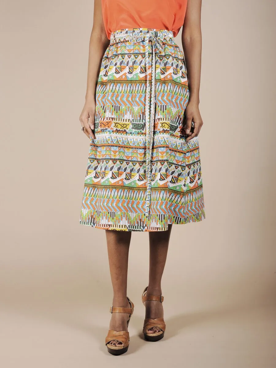 Gonna in puro cotone fantasia geometrica multicolor