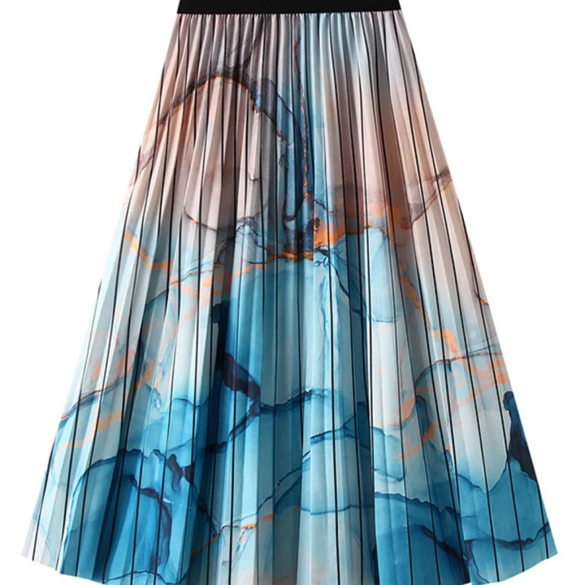 Gonna longuette graffiti vintage da donna elastica a vita alta sfumata pittura a pieghe svasata una linea gonne Gonne 2023 autun