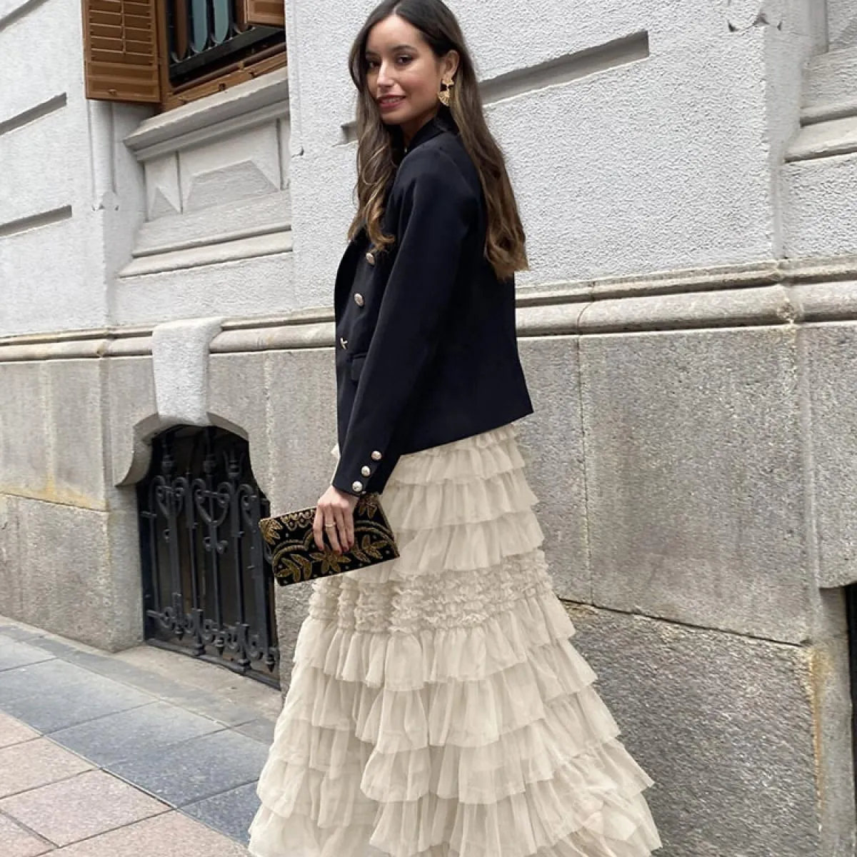 Gonna lunga soffice e arricciata in rete da donna a vita alta patchwork moda sottile elegante gonna lunga estiva da donna