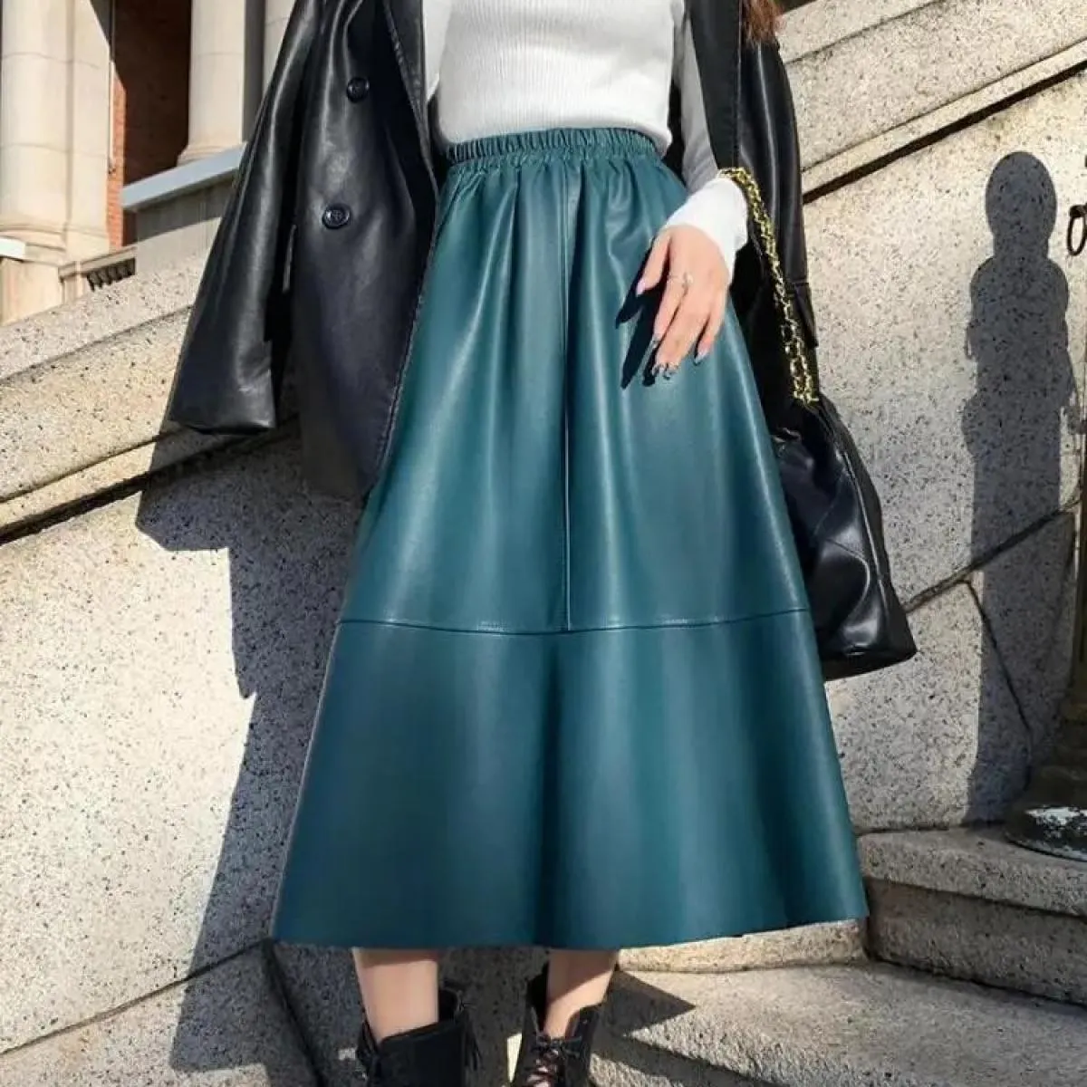 Gonne in pelle Pu 2023 autunno inverno nuova mezza gonna a vita alta sottile elegante morbida gonna ombrello in pelle a linea