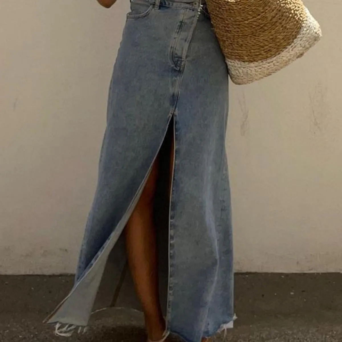 Gonne vintage allentate e chic Clacive per le donne Gonna lunga elegante da donna a vita alta da ufficio Gonna lunga in denim bl