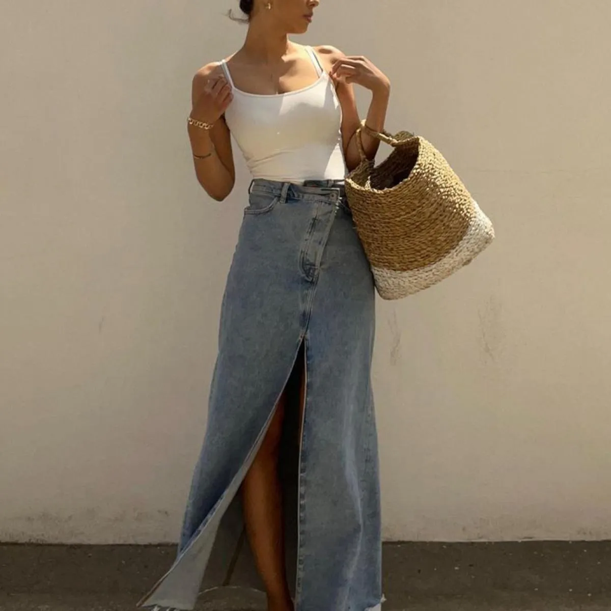 Gonne vintage allentate e chic Clacive per le donne Gonna lunga elegante da donna a vita alta da ufficio Gonna lunga in denim bl