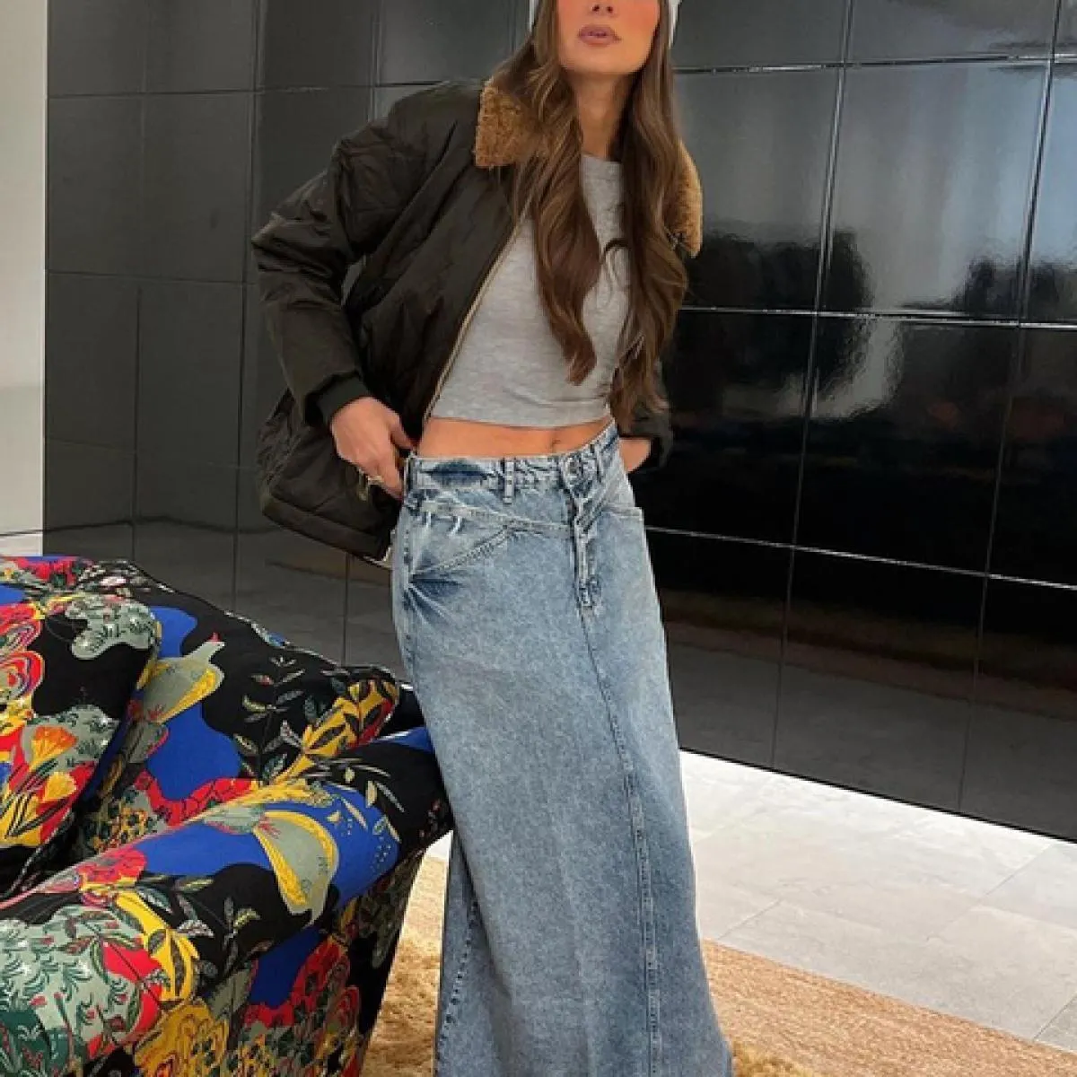 Gonne vintage allentate e chic Clacive per le donne Gonna lunga elegante da donna a vita alta da ufficio Gonna lunga in denim bl