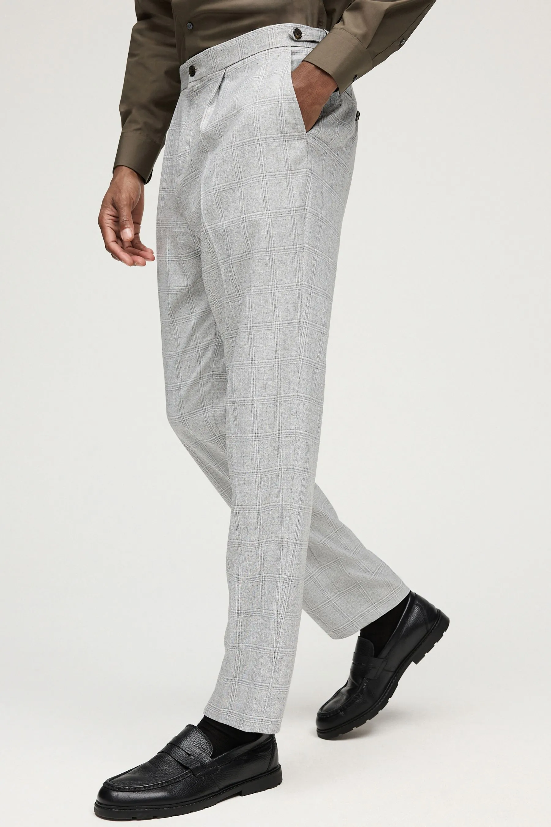 Grigio a quadri  - Pantaloni con regolabile laterale e bottoni