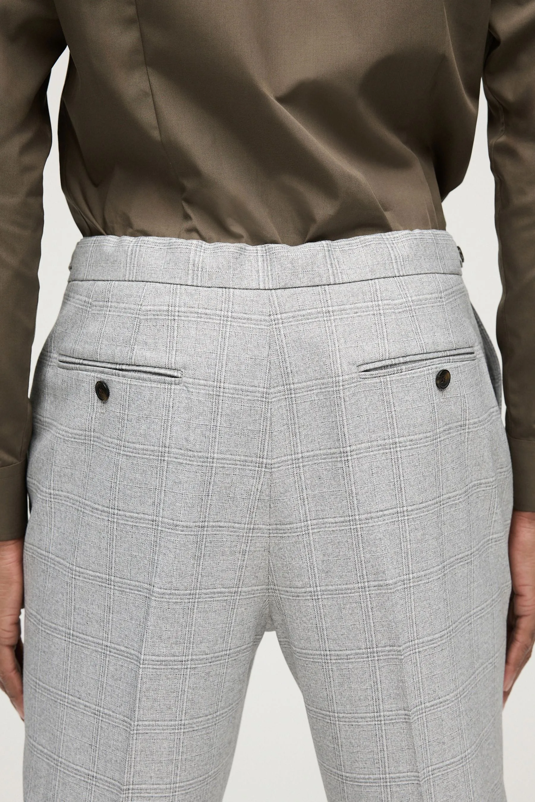 Grigio a quadri  - Pantaloni con regolabile laterale e bottoni