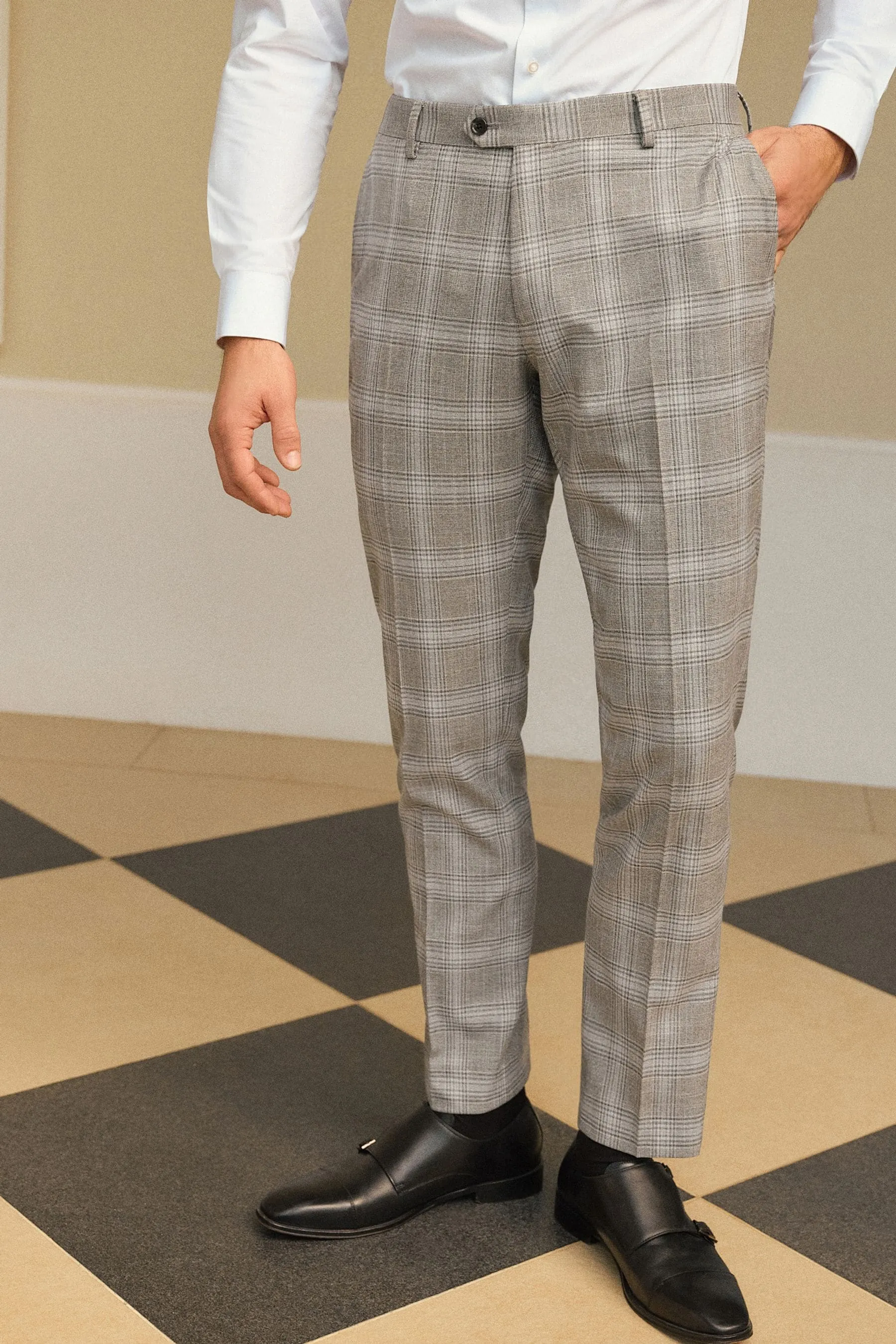 Grigio chiaro  - Vestibilità attillata / Slim A quadri Pantaloni da completo
