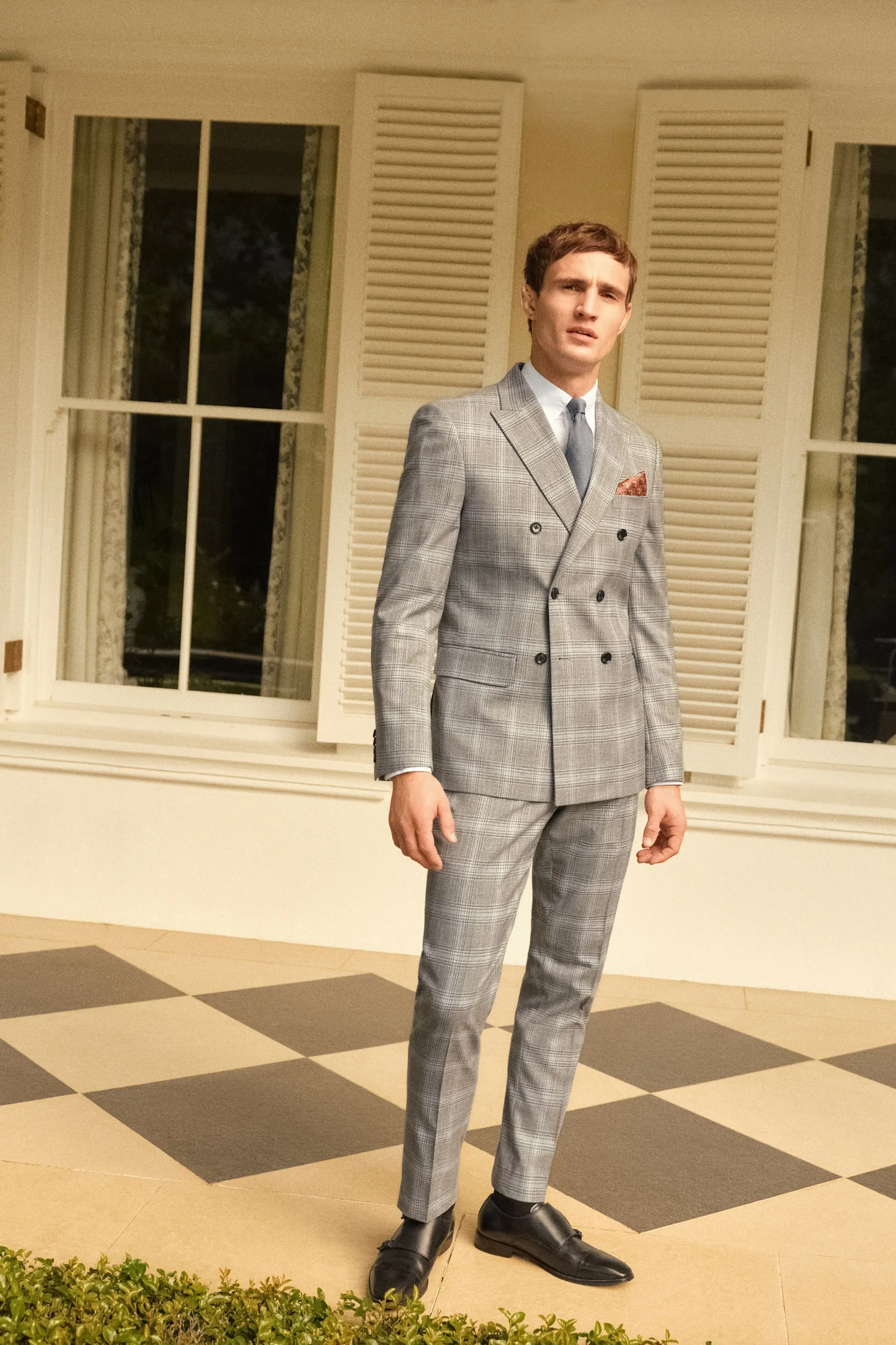 Grigio chiaro  - Vestibilità attillata / Slim A quadri Pantaloni da completo