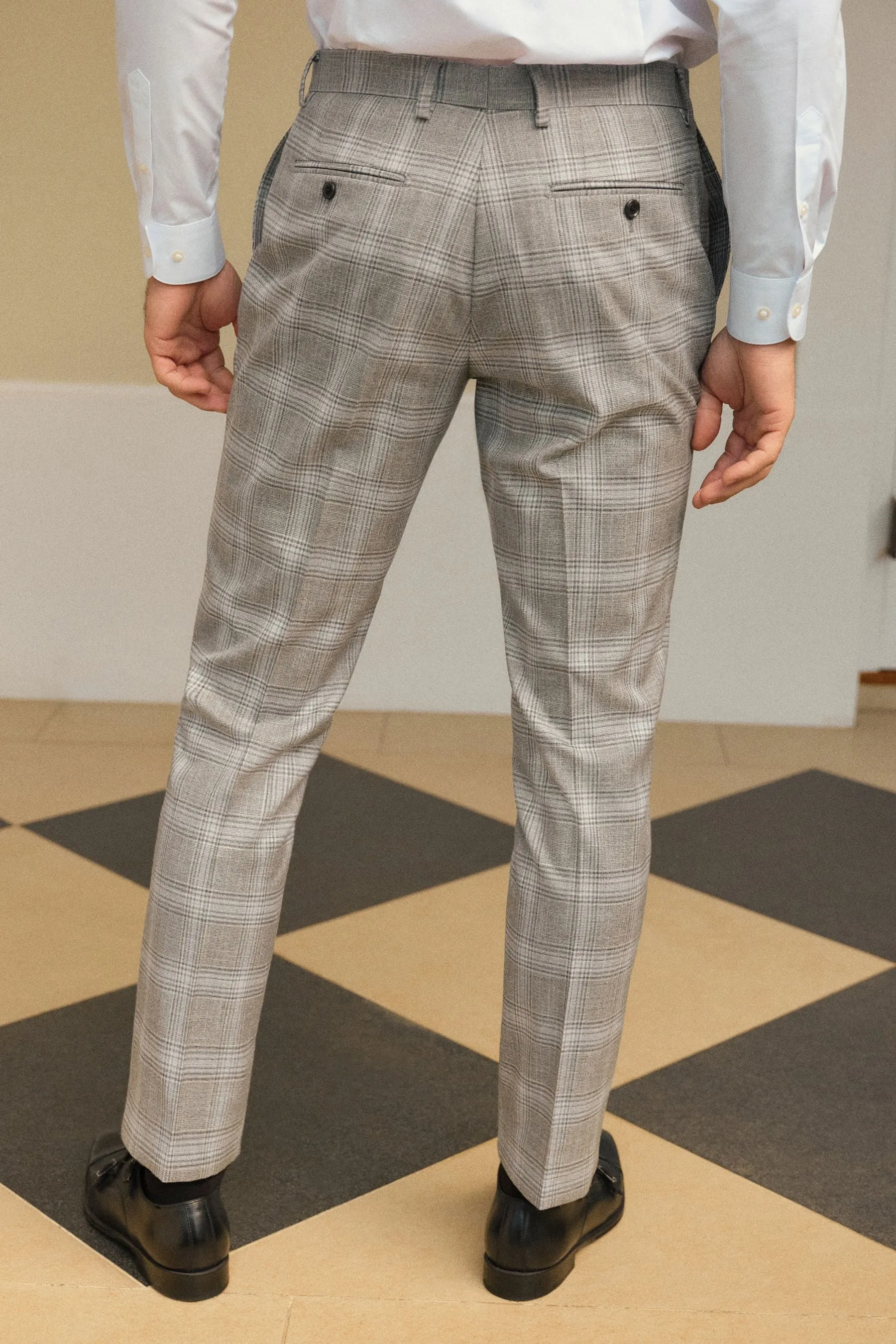 Grigio chiaro  - Vestibilità attillata / Slim A quadri Pantaloni da completo