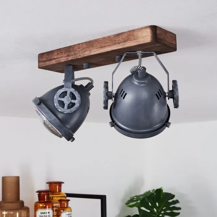 Herford Plafoniera Grigio, Legno scuro, 2-Luci