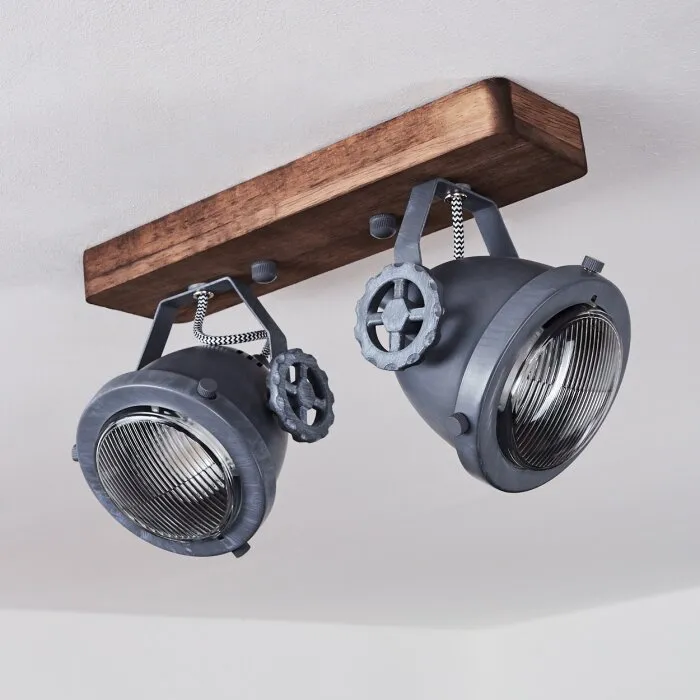Herford Plafoniera Grigio, Legno scuro, 2-Luci