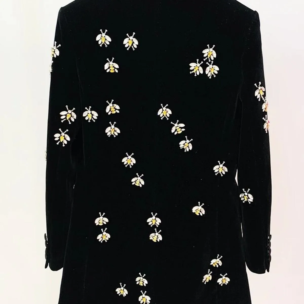 High Street Più Nuovo 2023 A/w Designer Giacca da Donna Singolo Bottone Strass Diamanti In Rilievo Ape Velluto Lungo Bl