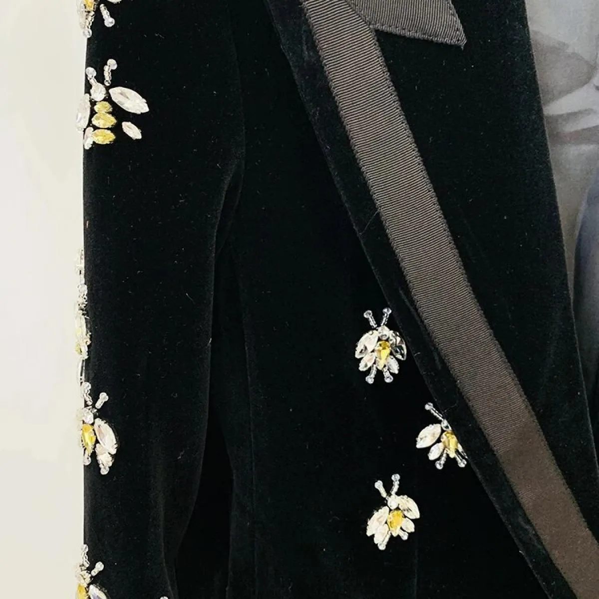 High Street Più Nuovo 2023 A/w Designer Giacca da Donna Singolo Bottone Strass Diamanti In Rilievo Ape Velluto Lungo Bl