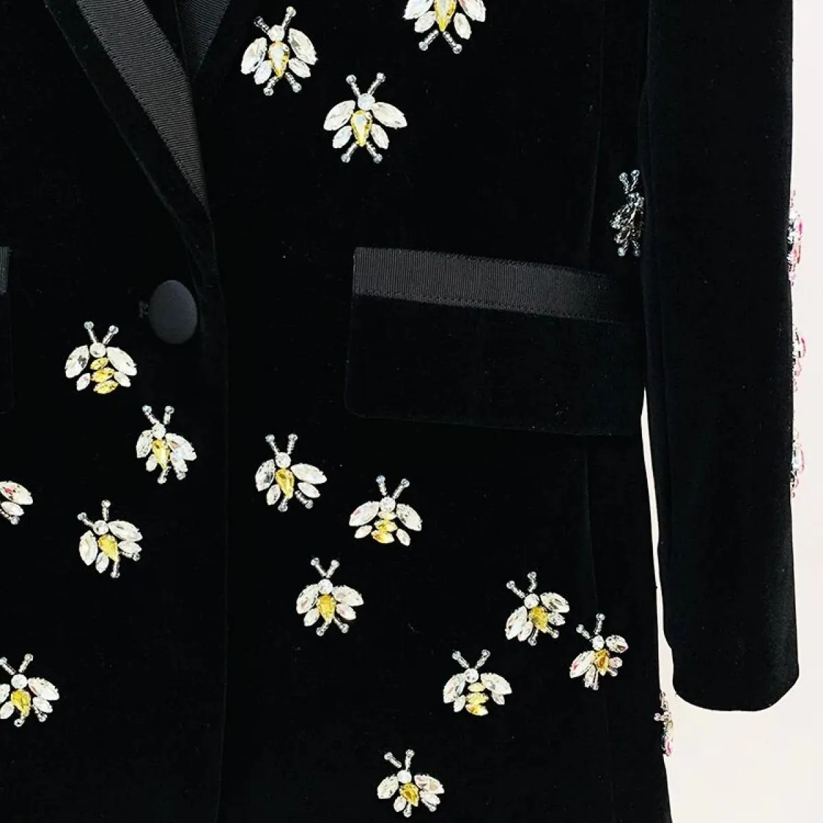 High Street Più Nuovo 2023 A/w Designer Giacca da Donna Singolo Bottone Strass Diamanti In Rilievo Ape Velluto Lungo Bl