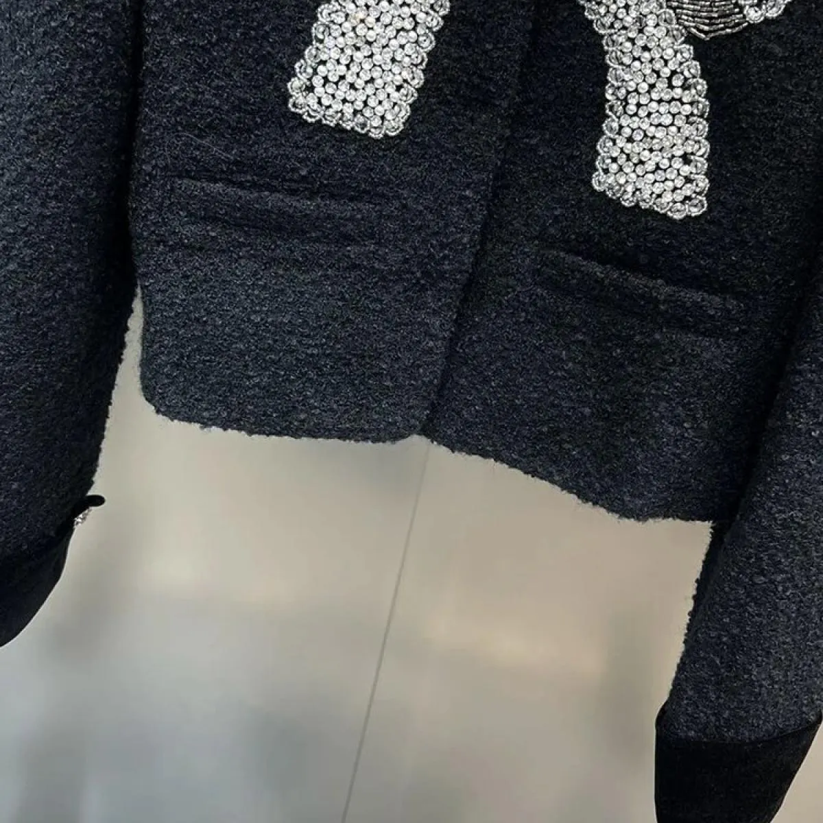 High Street più recente 2023 autunno inverno designer moda donna risvolto in velluto maniche lunghe giacca in tweed con fiocco t