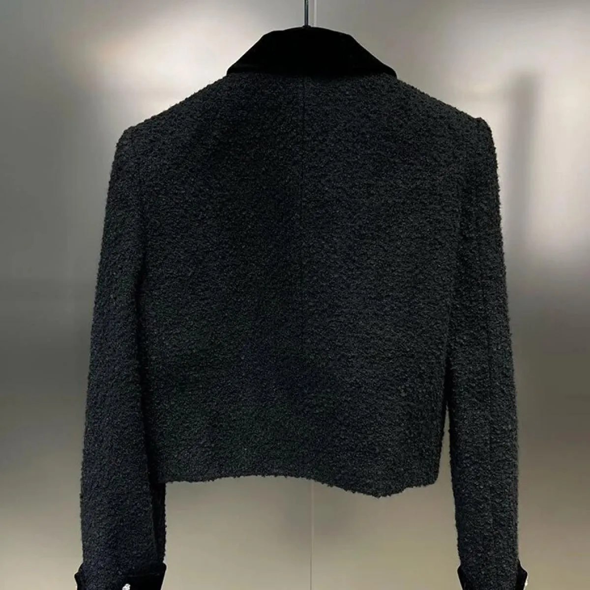 High Street più recente 2023 autunno inverno designer moda donna risvolto in velluto maniche lunghe giacca in tweed con fiocco t
