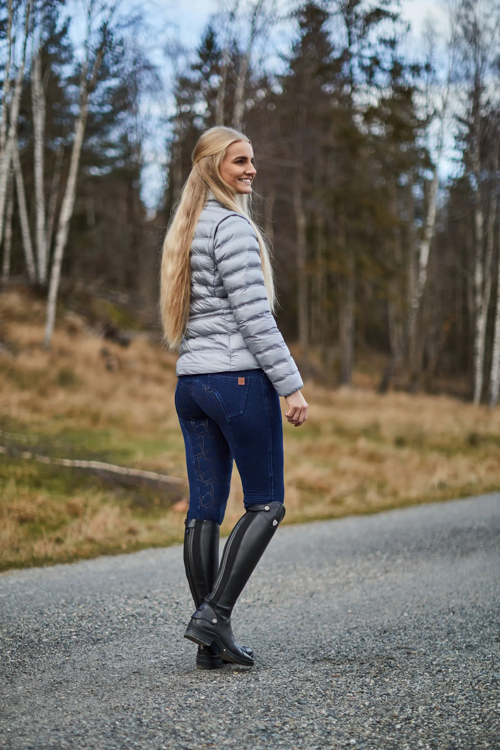 Horze Kacy Pantaloni da equitazione in thermo denim con full seat da donna