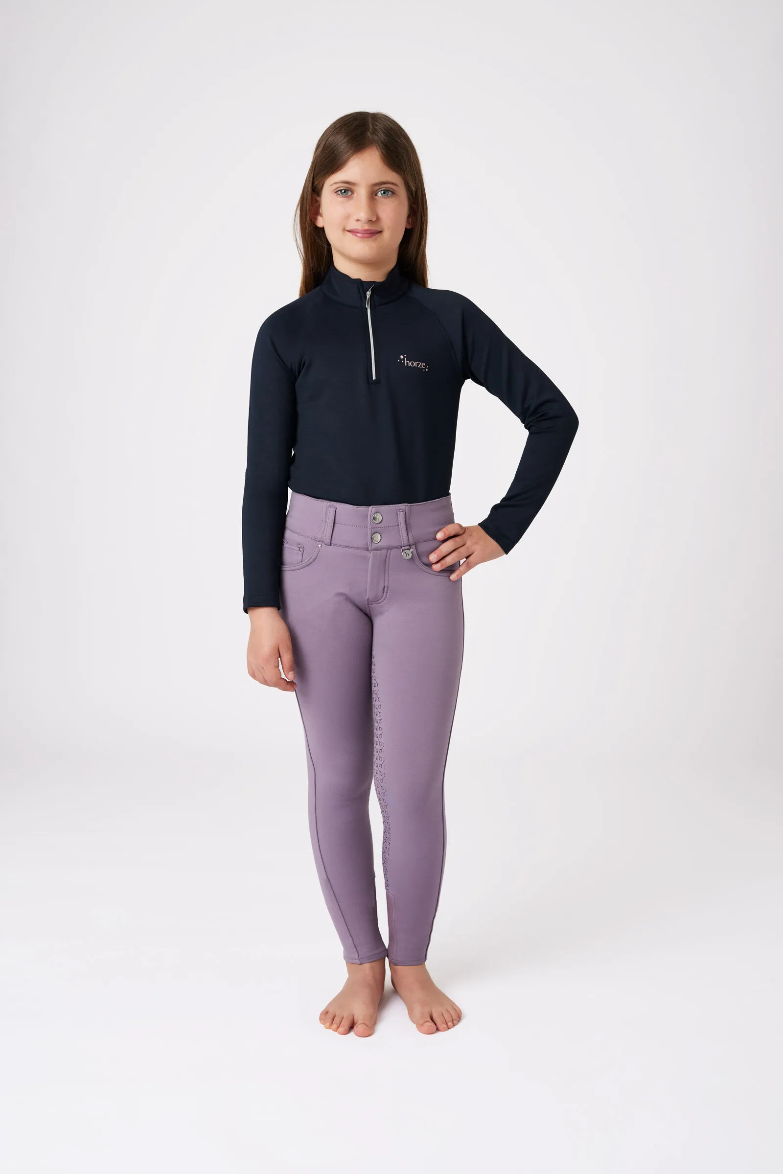Horze Tara Pantaloni da equitazione a vita alta con full seat da bambini