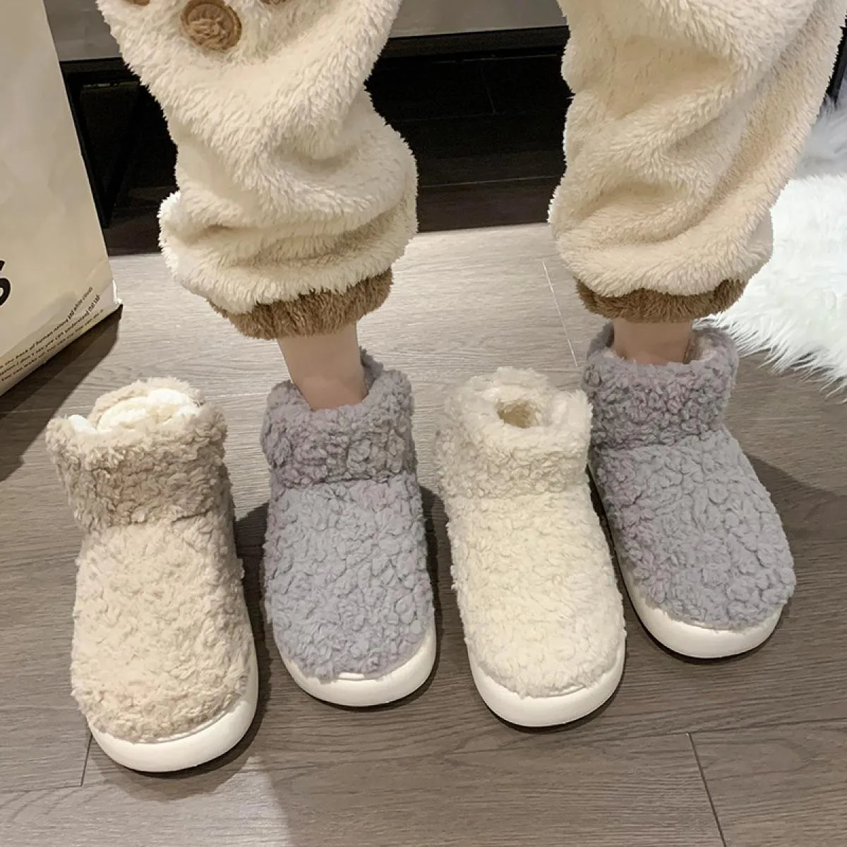 Inverno Nuovo Semplice E Caldo Più Peluche Alta Suola Spessa Scarpe di Cotone Borsa da Donna Scarpe con Tacco Peluche Tinta Unit