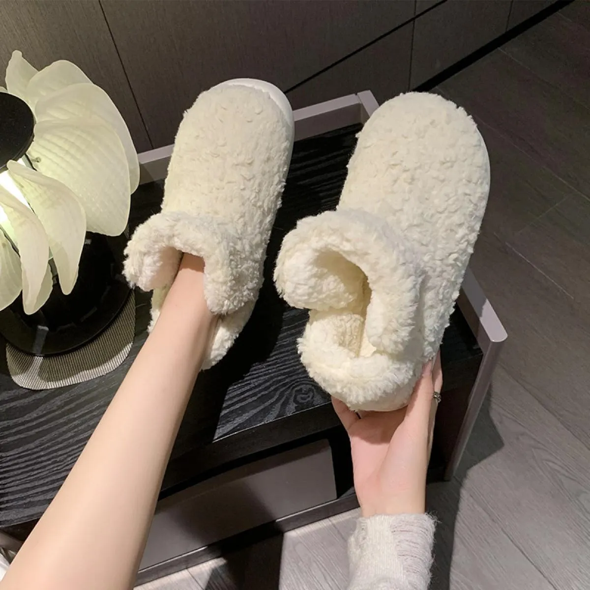 Inverno Nuovo Semplice E Caldo Più Peluche Alta Suola Spessa Scarpe di Cotone Borsa da Donna Scarpe con Tacco Peluche Tinta Unit