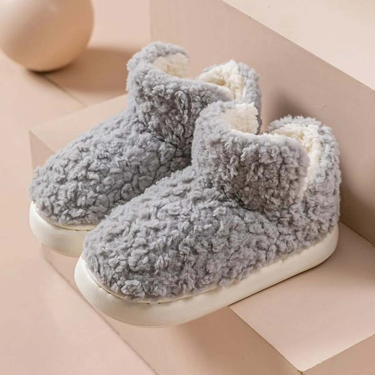 Inverno Nuovo Semplice E Caldo Più Peluche Alta Suola Spessa Scarpe di Cotone Borsa da Donna Scarpe con Tacco Peluche Tinta Unit