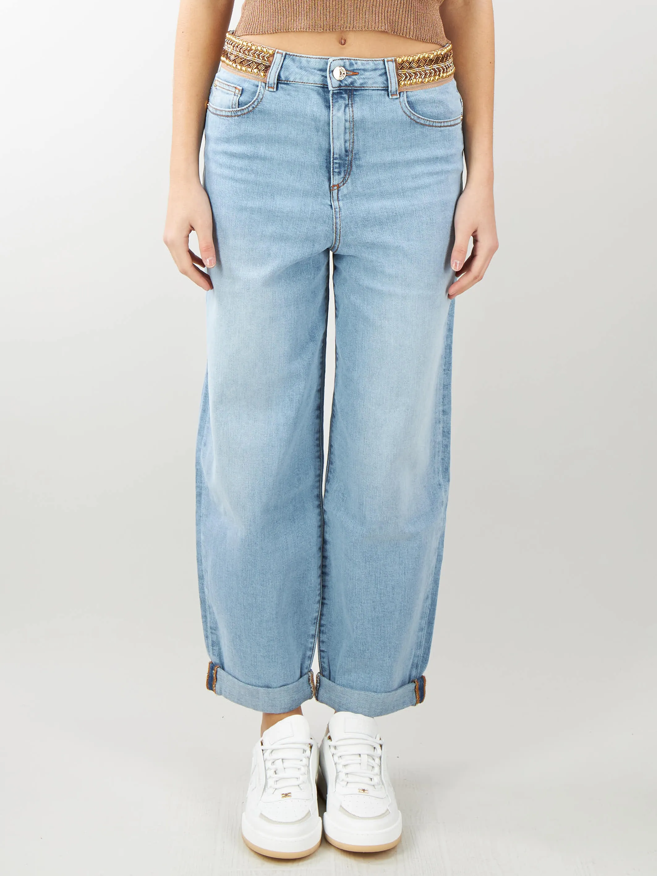 Jeans wide leg con dettaglio borchie Nenette