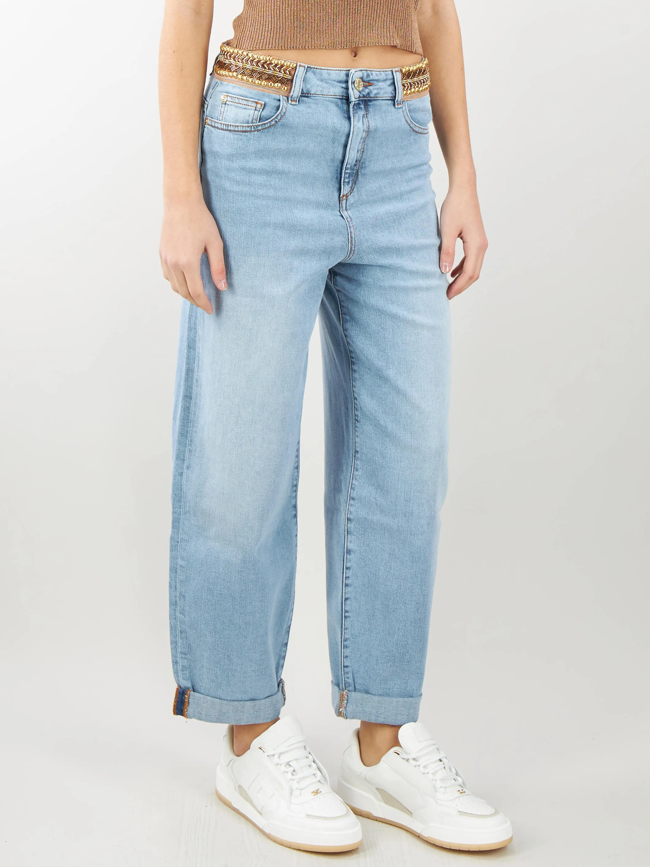 Jeans wide leg con dettaglio borchie Nenette