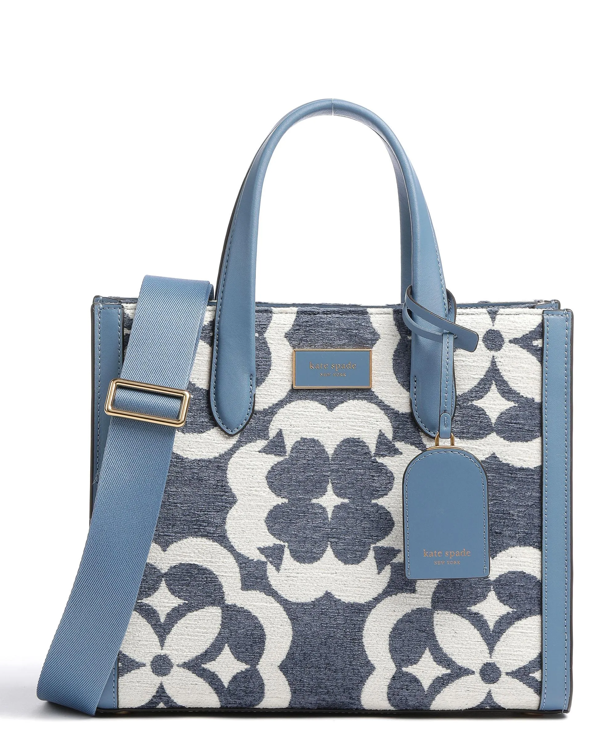  Kate Spade New York Spade Flower Monogram Manhattan Borsa a mano tissu blu/bianco  