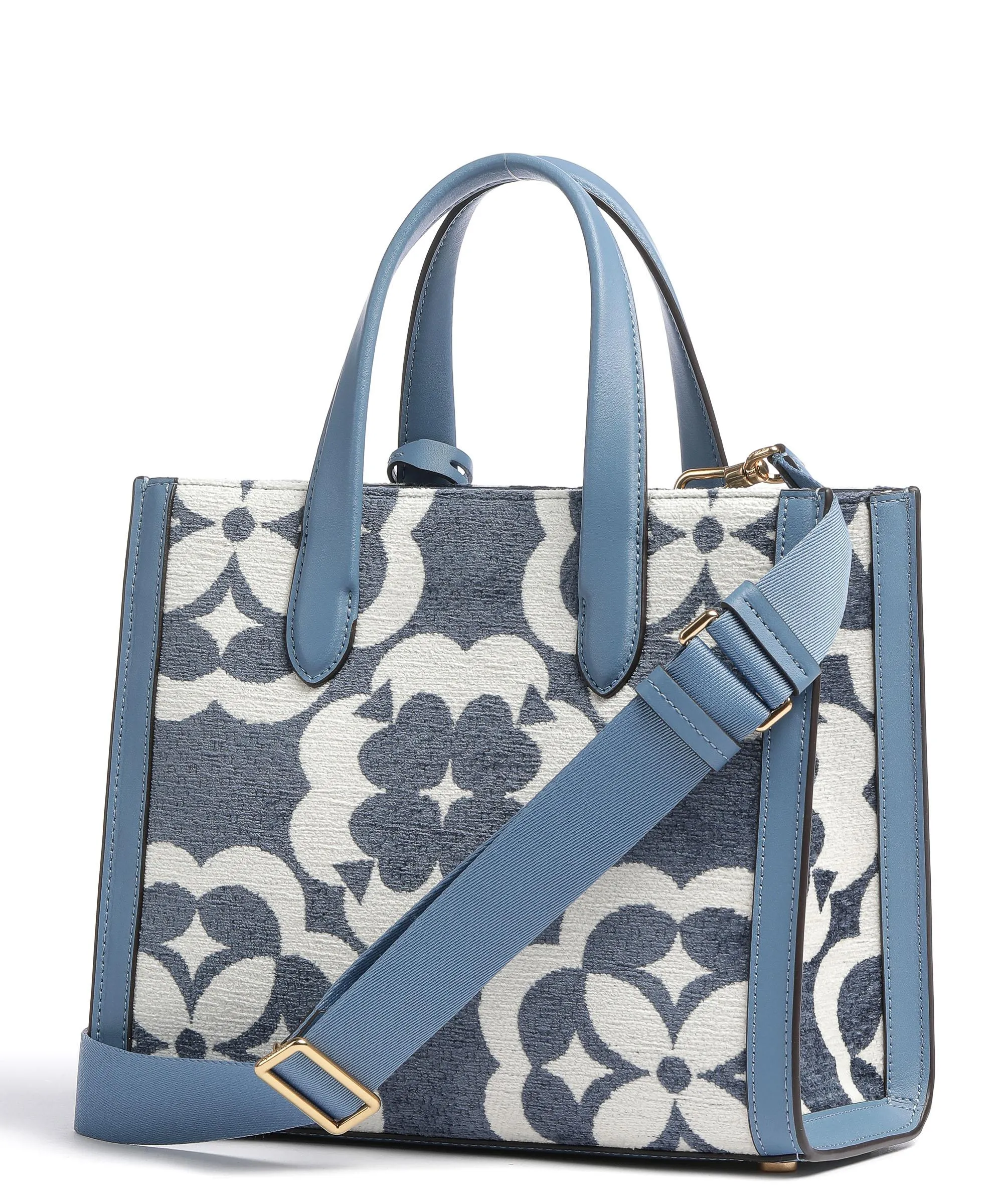  Kate Spade New York Spade Flower Monogram Manhattan Borsa a mano tissu blu/bianco  