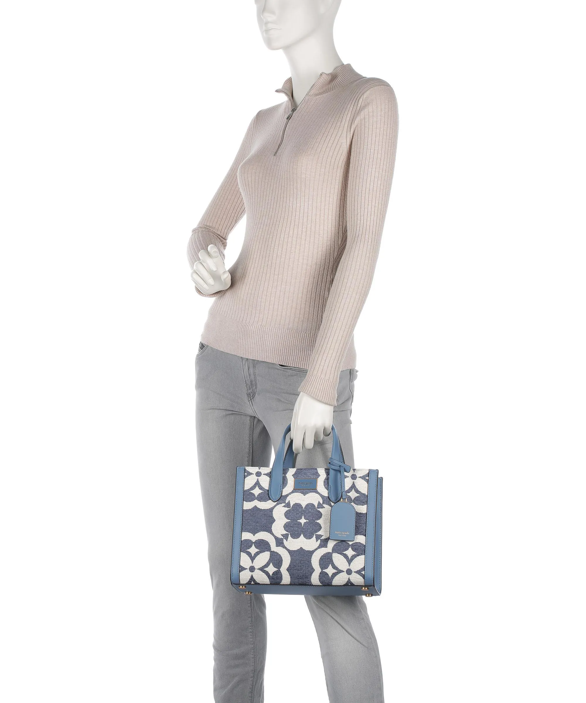  Kate Spade New York Spade Flower Monogram Manhattan Borsa a mano tissu blu/bianco  