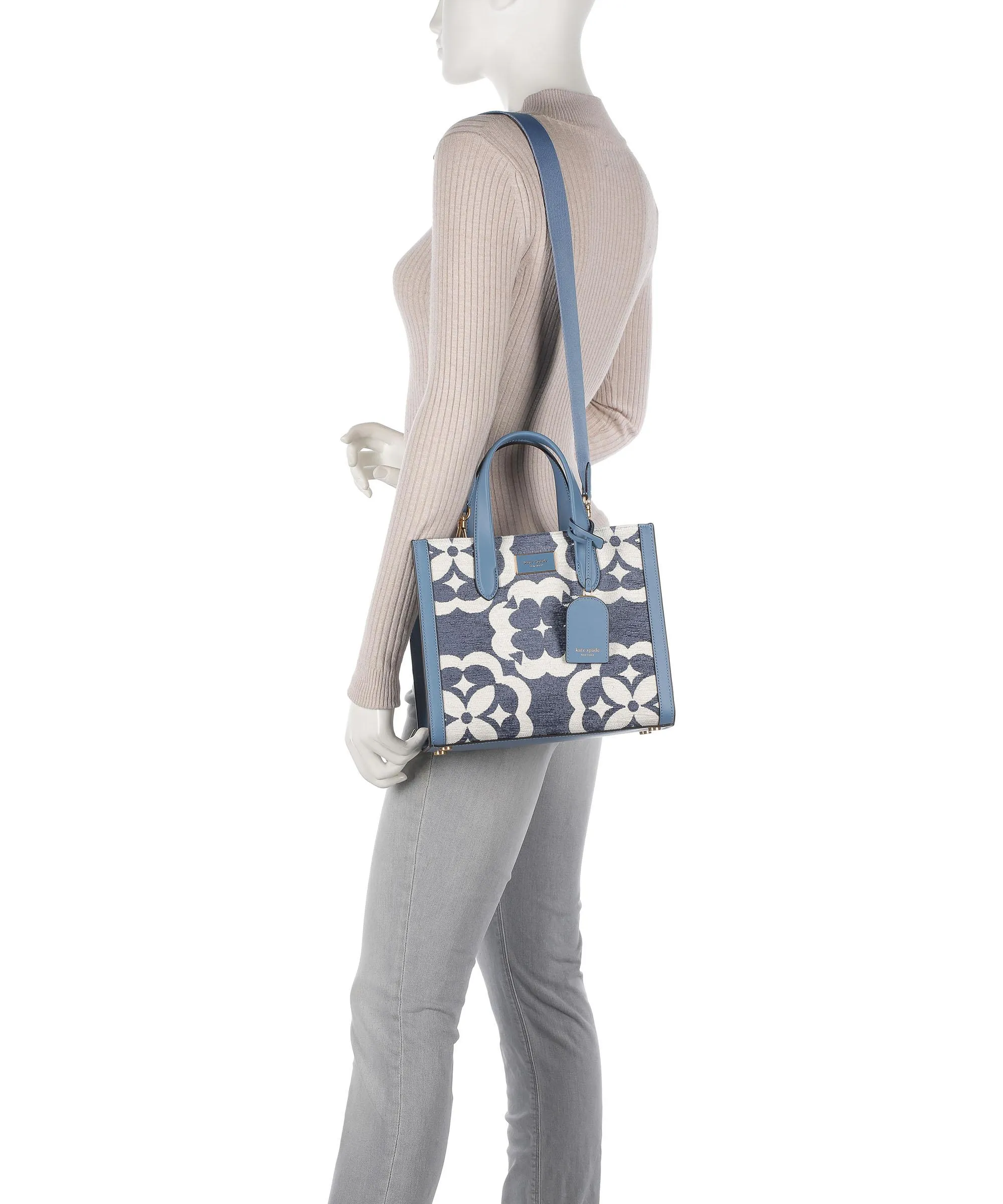  Kate Spade New York Spade Flower Monogram Manhattan Borsa a mano tissu blu/bianco  