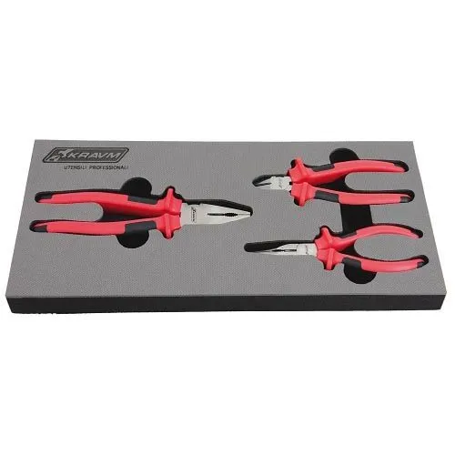KRAVM E93044 Set 3 pinze in acciaio - Pinza universale 175 mm - Tronchese 160 mm - Pinza becchi mezzi tondi 160 mm