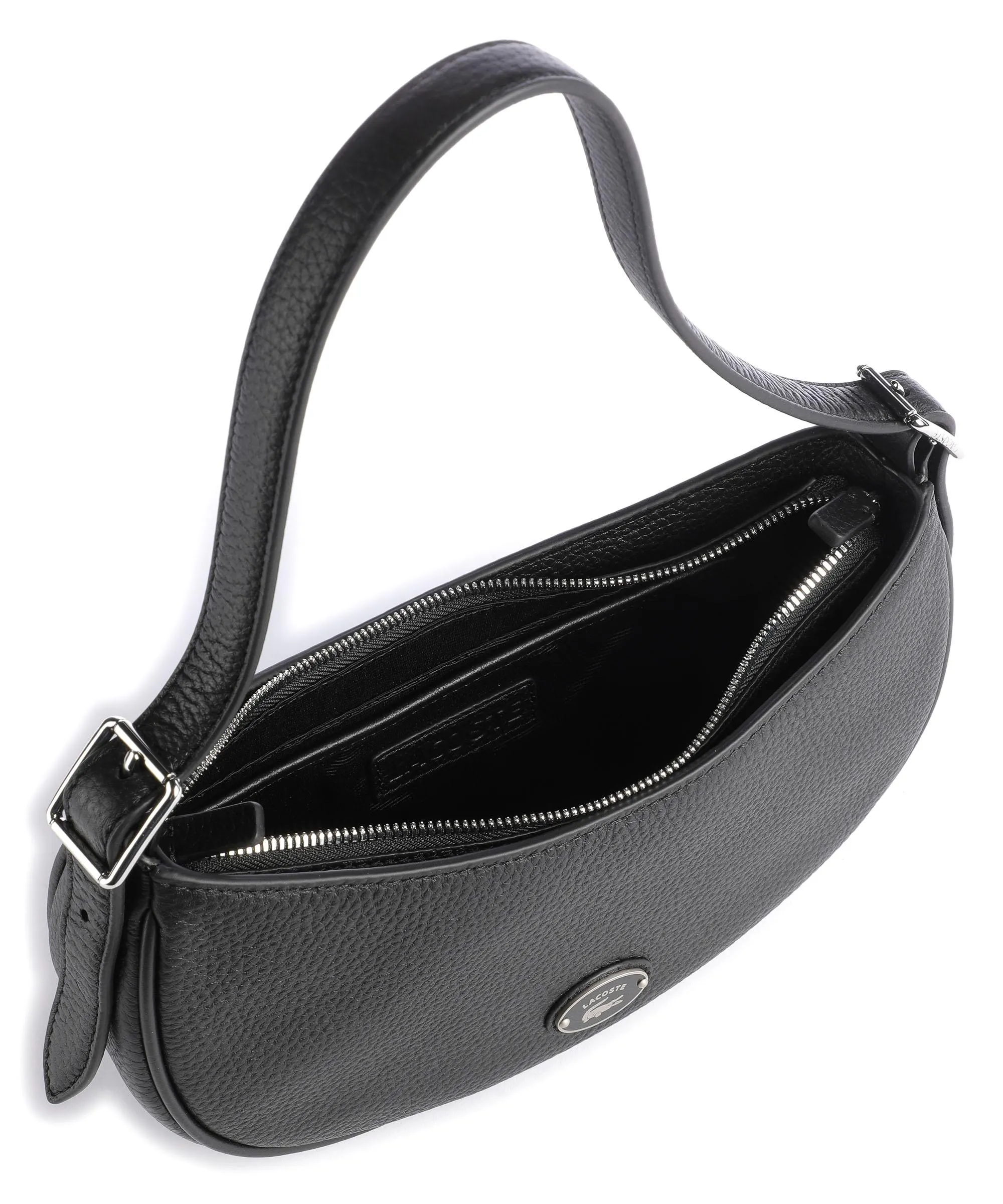  Lacoste Origin Croc Borsa hobo pelle di vacchetta grana nero  