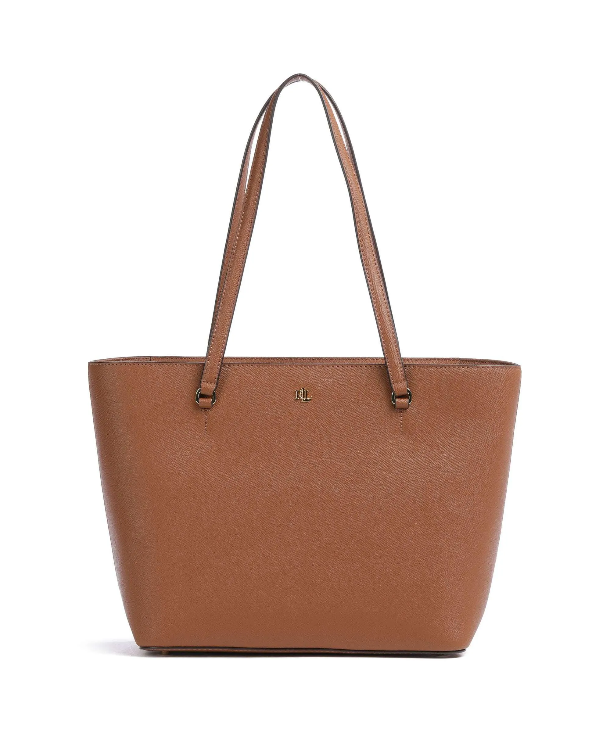 Lauren Ralph Lauren Karly Medium Borsa shopper pelle di vacchetta saffiano marrone  