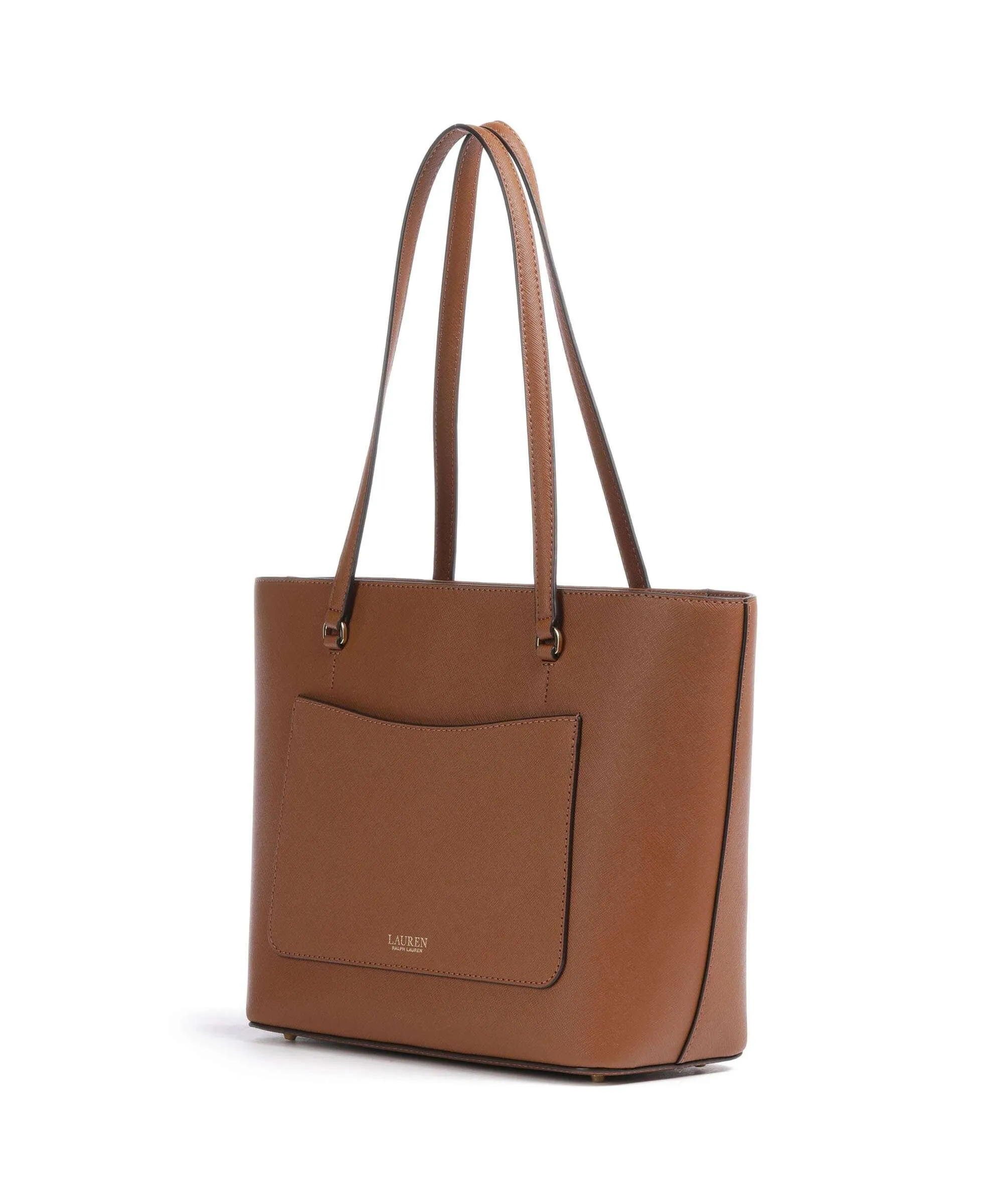  Lauren Ralph Lauren Karly Medium Borsa shopper pelle di vacchetta saffiano marrone  