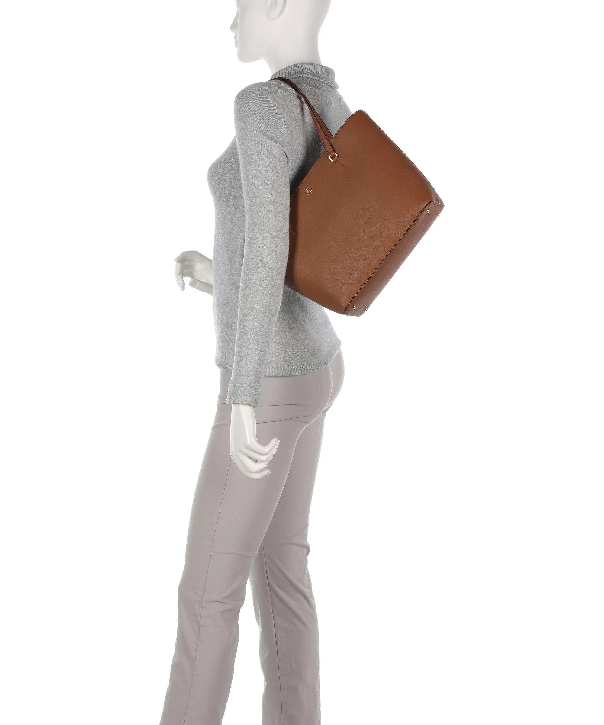  Lauren Ralph Lauren Karly Medium Borsa shopper pelle di vacchetta saffiano marrone  