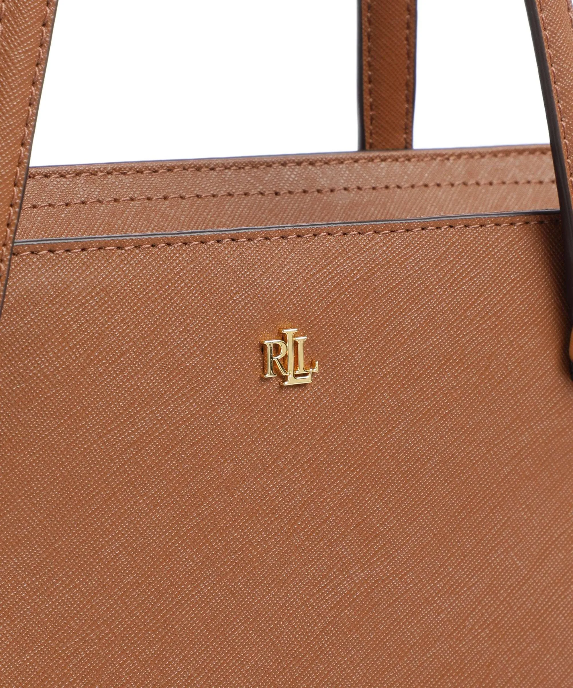  Lauren Ralph Lauren Karly Medium Borsa shopper pelle di vacchetta saffiano marrone  