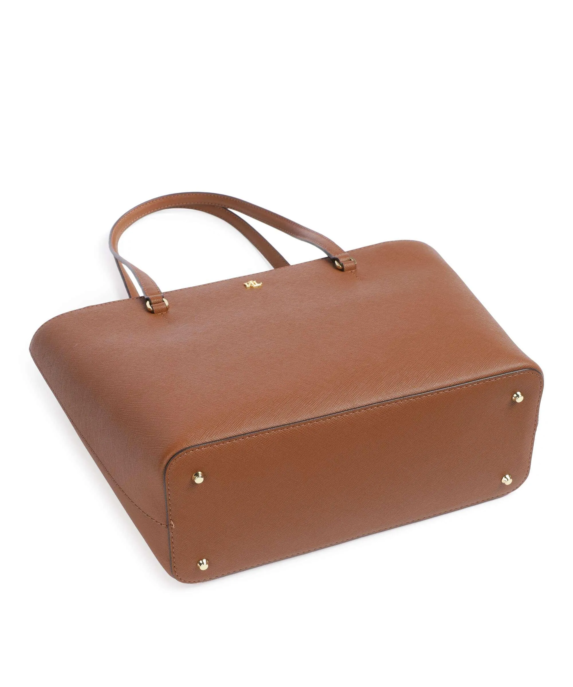  Lauren Ralph Lauren Karly Medium Borsa shopper pelle di vacchetta saffiano marrone  