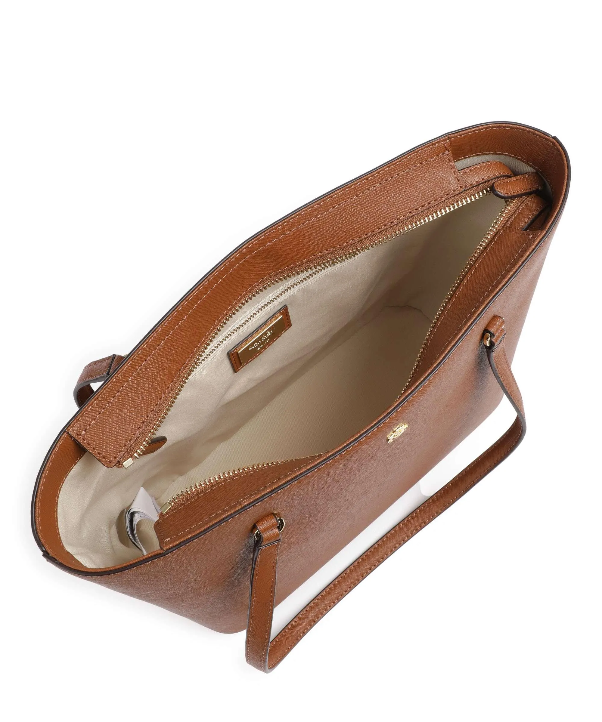  Lauren Ralph Lauren Karly Medium Borsa shopper pelle di vacchetta saffiano marrone  