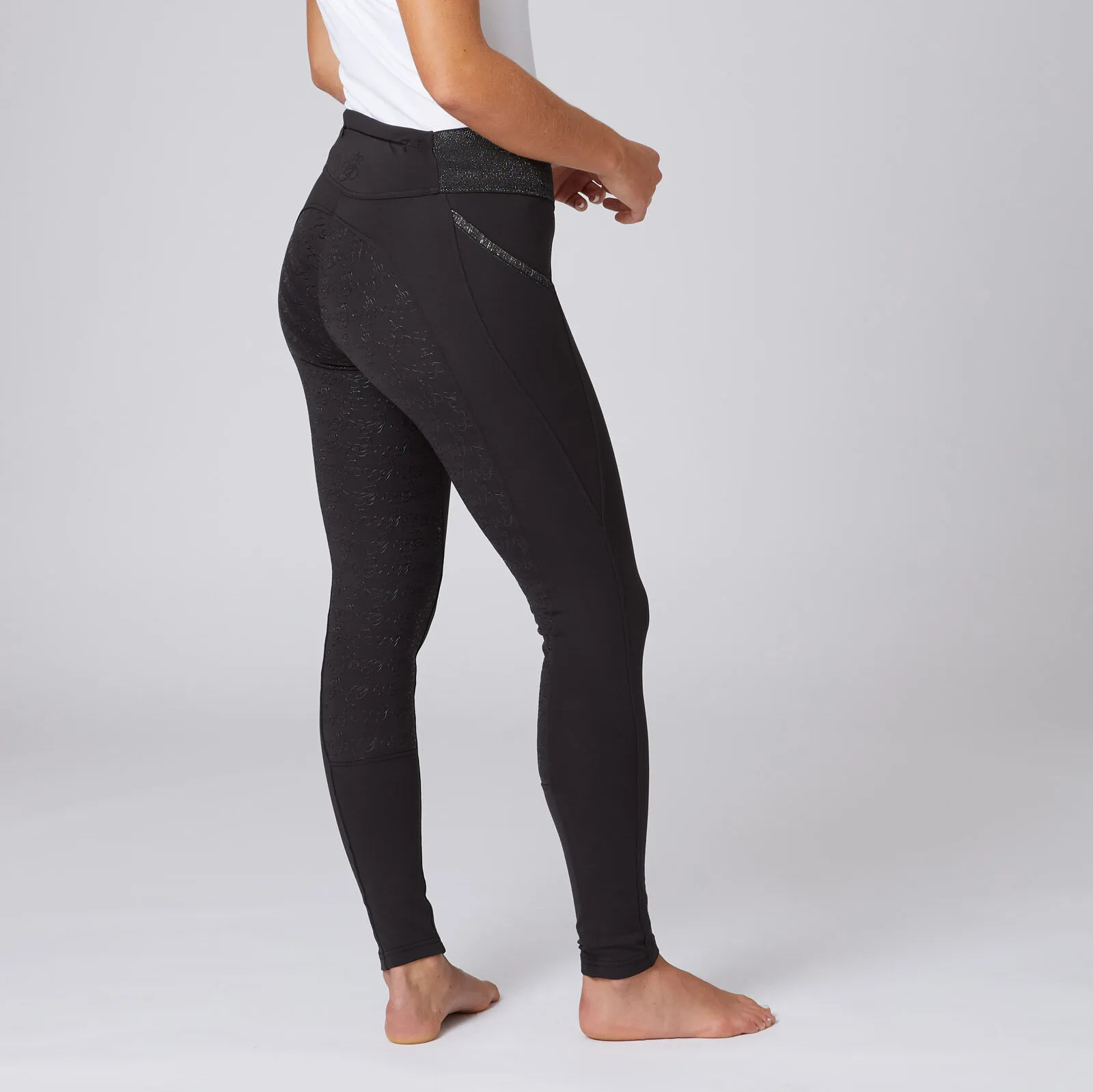 Leggins da equitazione con full seat e vita nera con glitter da donna