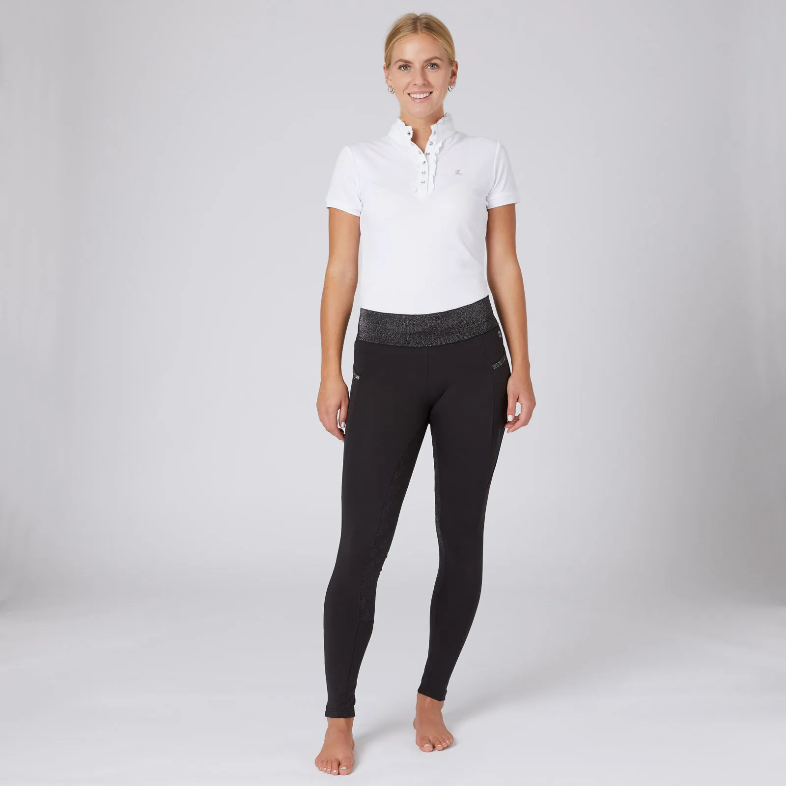 Leggins da equitazione con full seat e vita nera con glitter da donna