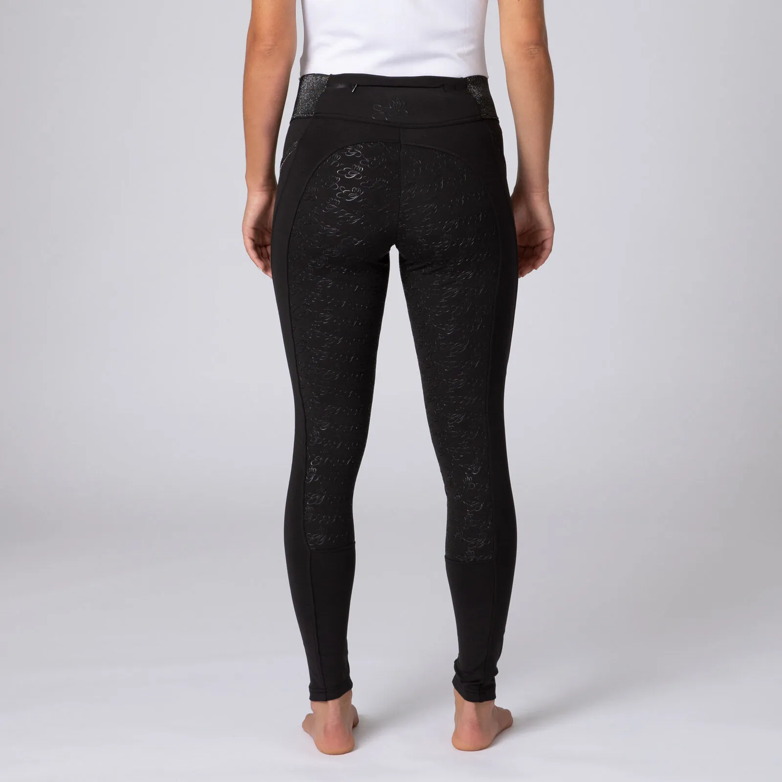 Leggins da equitazione con full seat e vita nera con glitter da donna