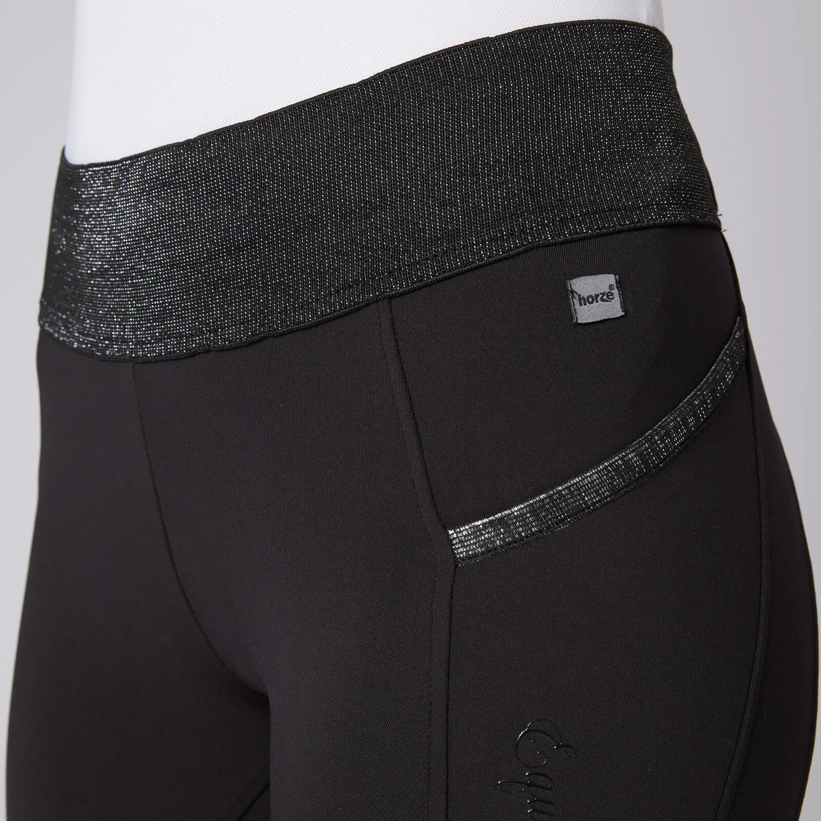Leggins da equitazione con full seat e vita nera con glitter da donna