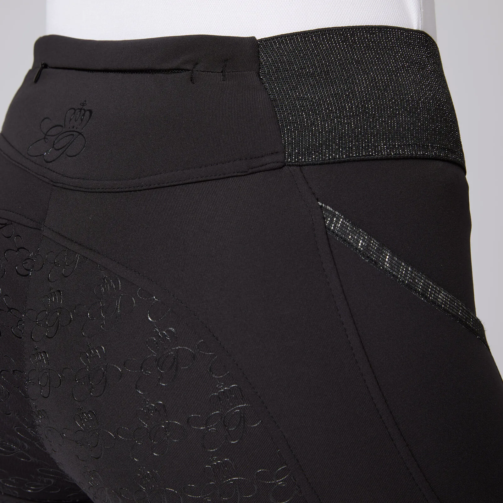 Leggins da equitazione con full seat e vita nera con glitter da donna