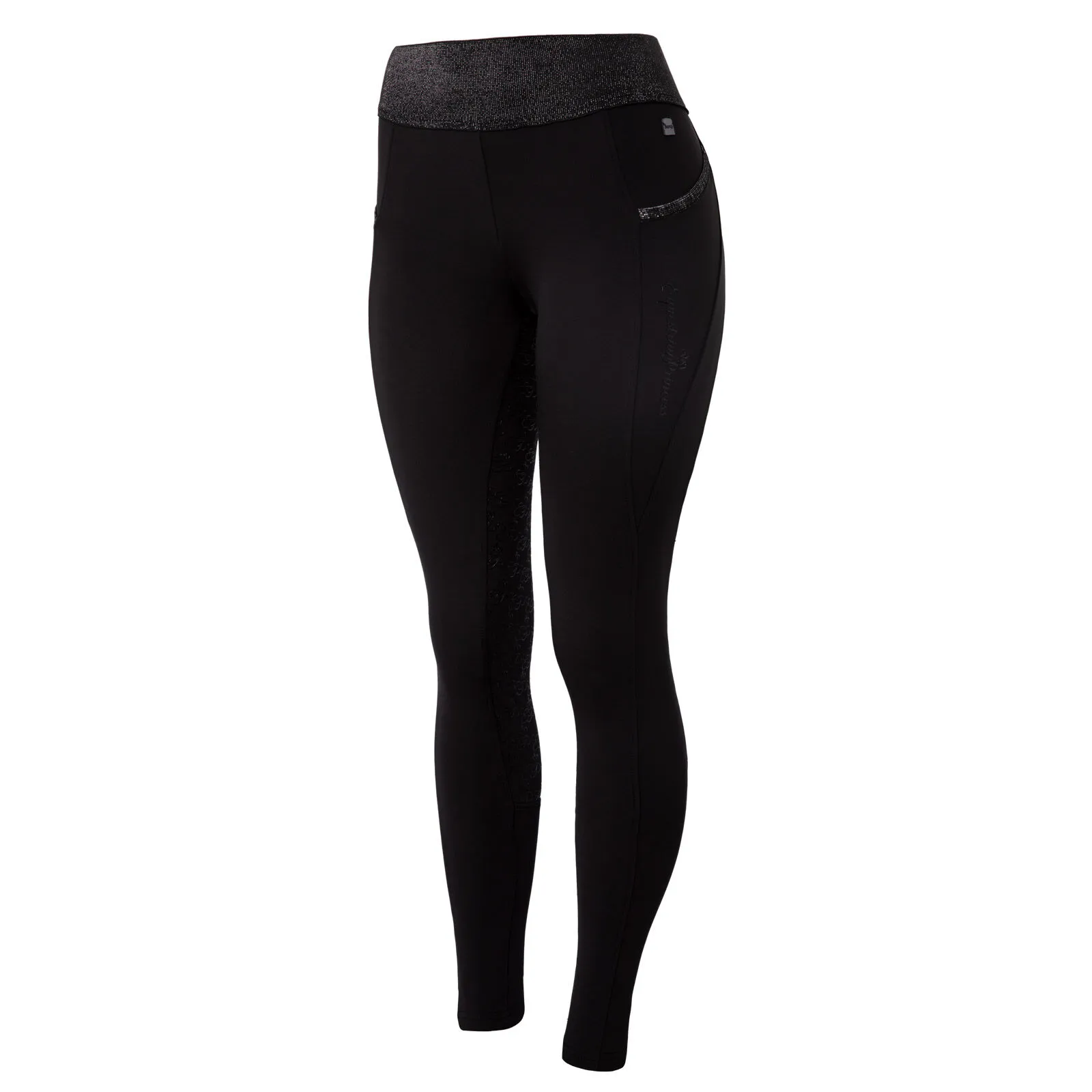 Leggins da equitazione con full seat e vita nera con glitter da donna