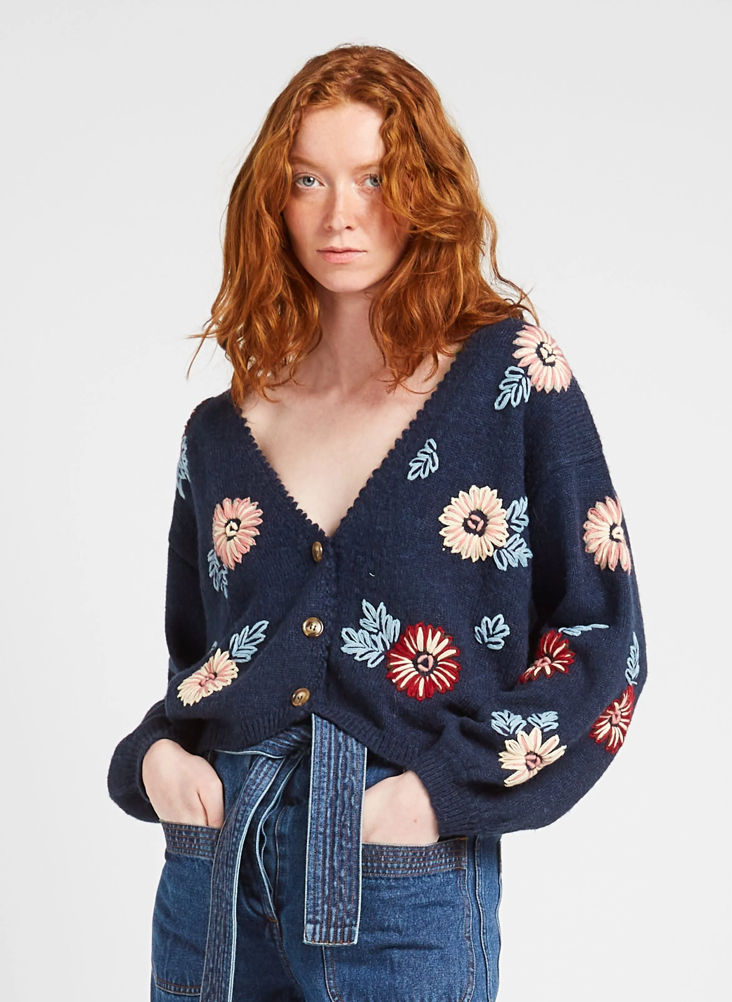  LOUISE MISHA   LUMIA - Cardigan a V con motivo floreale | Blu