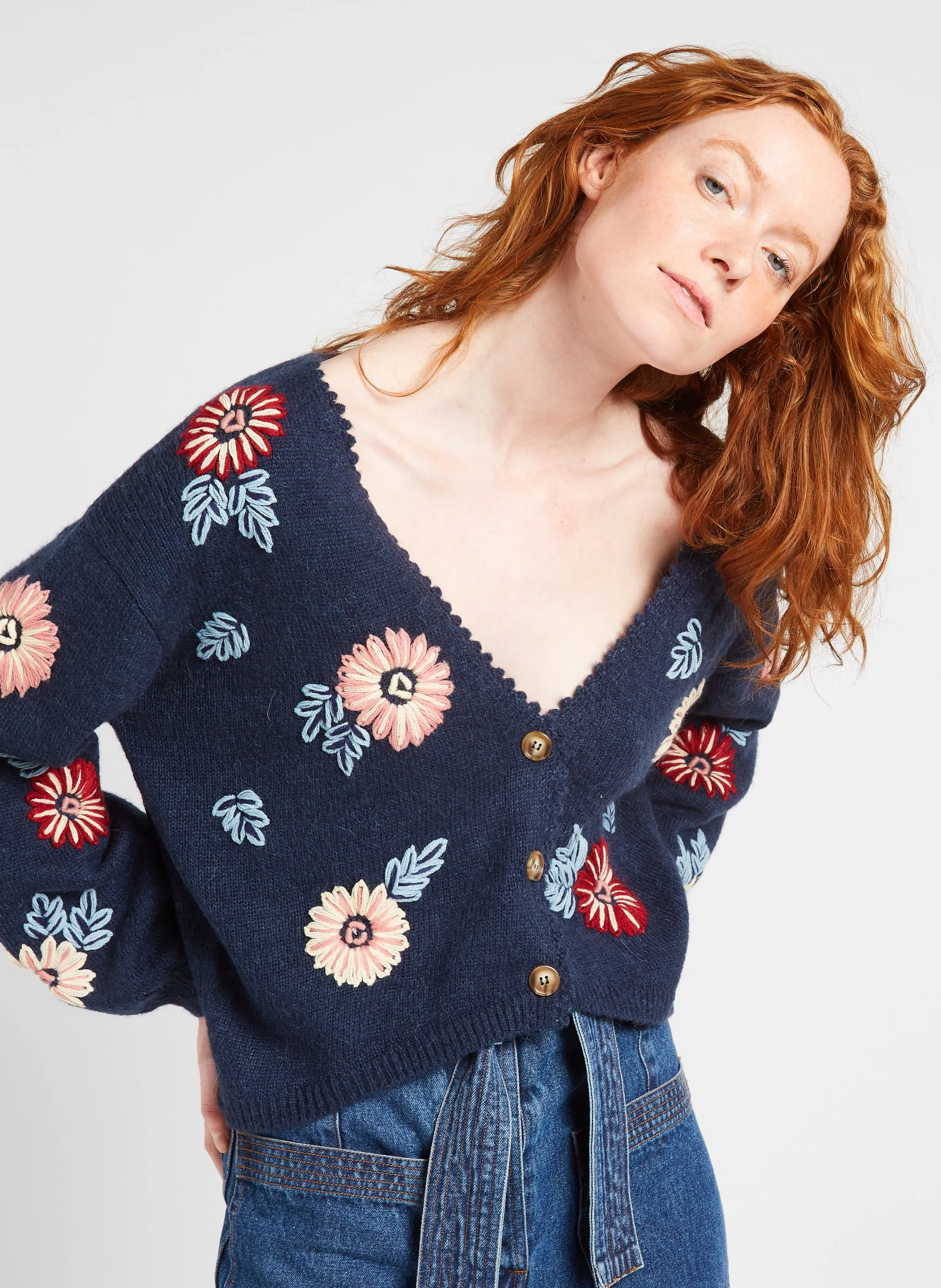 LOUISE MISHA   LUMIA - Cardigan a V con motivo floreale | Blu