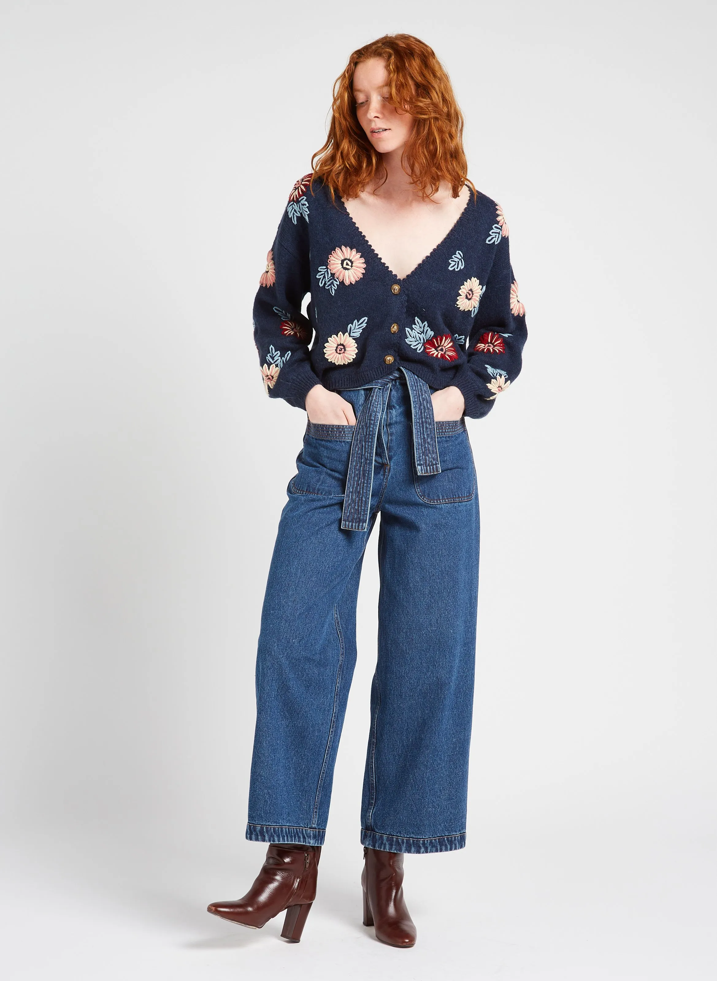  LOUISE MISHA   LUMIA - Cardigan a V con motivo floreale | Blu